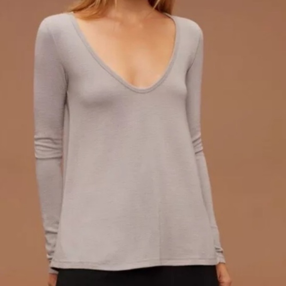 Wilfred Free Barbara Gray Chambray Plunge Sweater Large